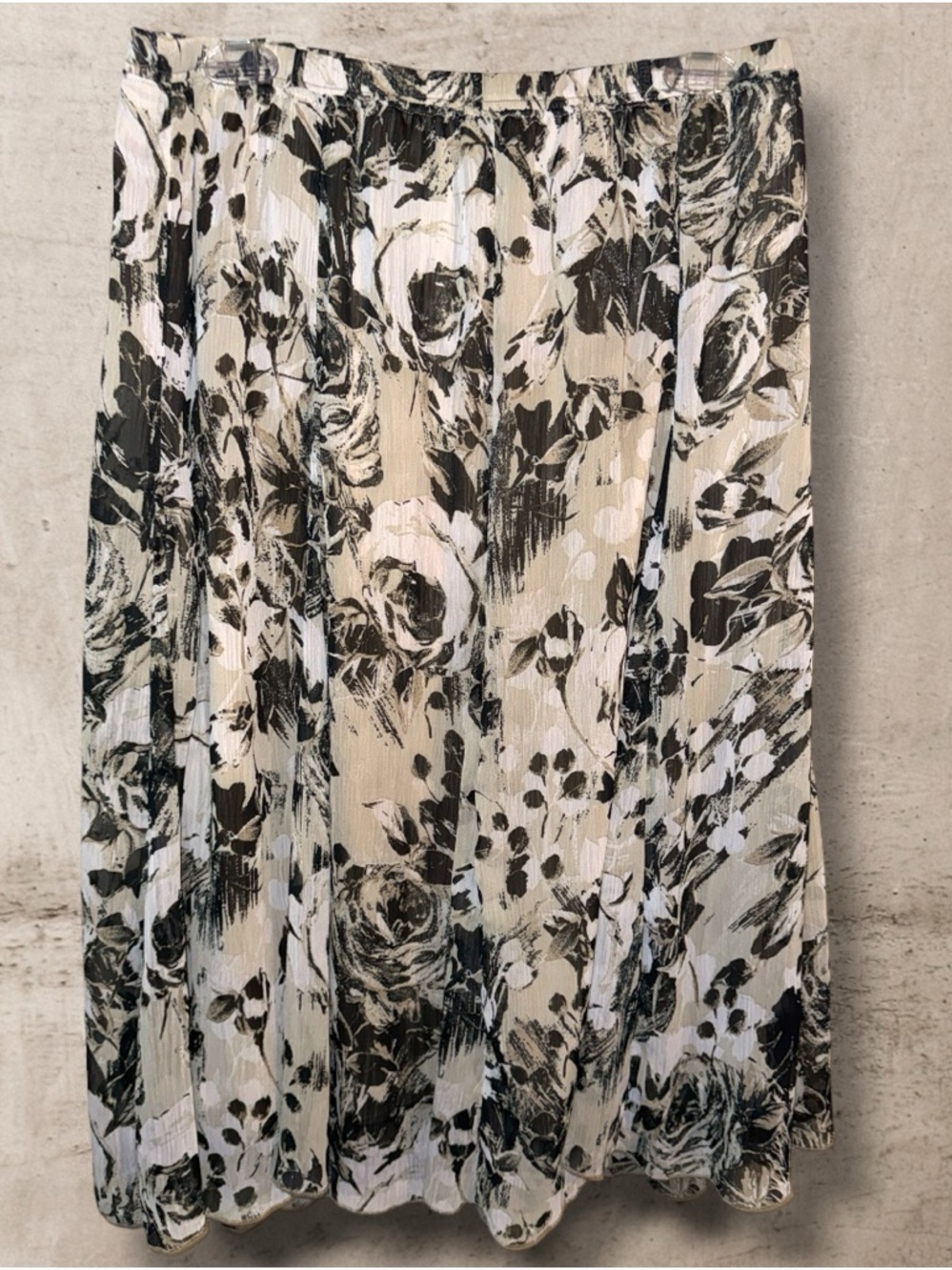 Christopher & Banks Black, White & Cream Floral Pleated Midi Skirt